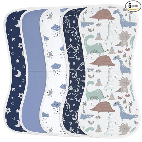 Yoofoss Baby Burp Cloths 100% Organic Cotton 5 Pack Burping Cloths for Babies Boys Girls Large 21''X10'' Extra Soft and Absorbent Dinosaur