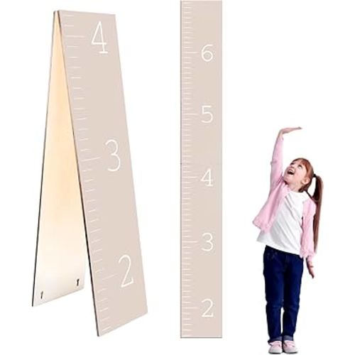Morxy Wooden Growth Chart for Wall - 6.33 Feet Kids Height Ruler - Two Fold Height Measuring Board for Nursery, Bedrooms & Playrooms Décor - Easy to Install Child Growth Tracker (Plain Beige)