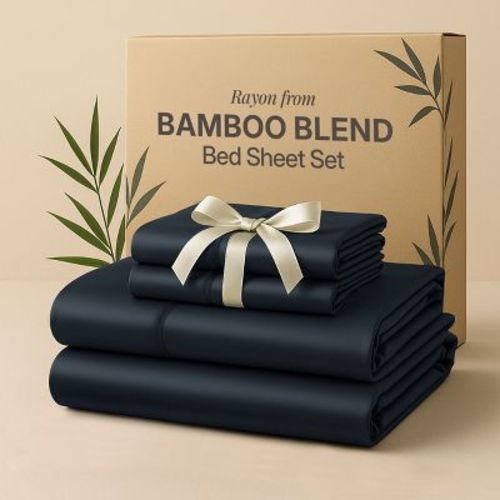 Full 4 PCS Solid Sheets Soft Rayon From Bamboo Blend Bedding Sheet Set - Black