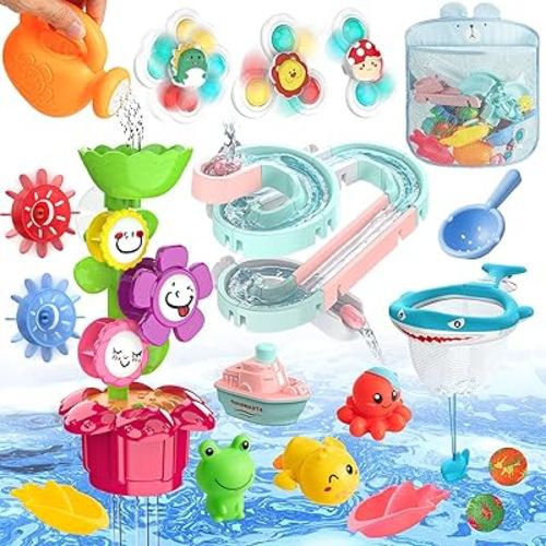 Baby Bath Toys, Bathtub Toys for Toddlers, Kids Shower Toys Bath Tub Slide Toys Set for Infants with Storage Organizer for Birthday, Preschool Gifts, Bathtime, Babies, Boys, Girls, Age 3+
