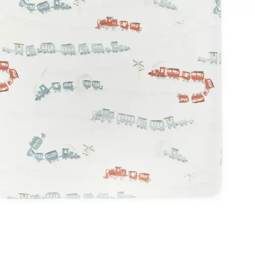 Pehr Organic Cotton Crib Sheet - Locomotive