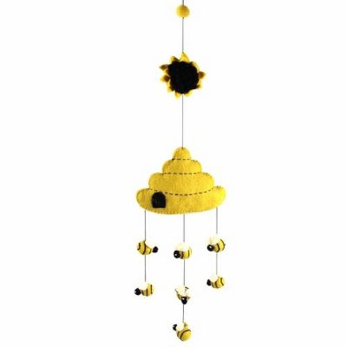 Slickblue 24" Felt Beehive Mobile - Handmade by Artisans, Features Bees and Hive, Perfect for Nursery Decor