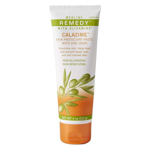 Medline Remedy Olivamine Calazime Skin Protectant Paste Cream, Used with Dry Chapped from Diaper Rash, Incontinence, Dermatitis, Psoriasis, Burns, Bites, White, 4 Oz