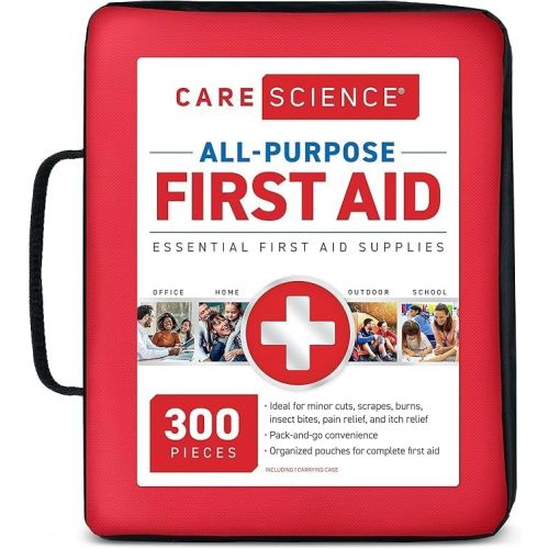 Care Science First Aid Kit All Purpose, 300 Pieces | Professional Use for Travel, Work, School, Home, Car, Survival, Camping, Hiking, and More