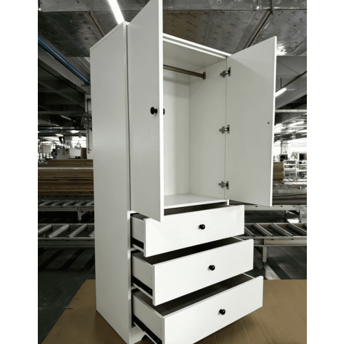 Armoire Wardrobe Closet, 2 Doors Wooden Wardrobe Closet with 2 Drawers, Wardrobe Cabinet for Bedroom with Hanging Rod and Adjustable Shelf