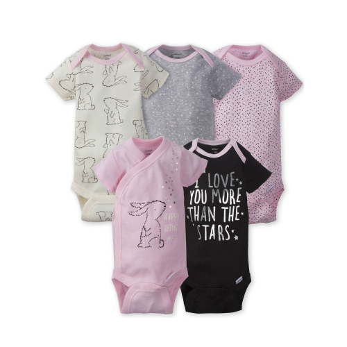 Gerber Baby Girl Short Sleeve Onesies Bodysuits, 5-Pack (Newborn - 12 Months)