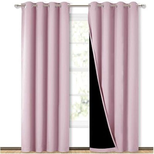 NICETOWN 100% Blackout Window Curtain Panels, Heat and Cold Blocking Drapes with Black Liner for Nursery, 84 inches Thermal Insulated Draperies (Lavender Pink, 2 Pieces, 52 inches Wide Each Panel)