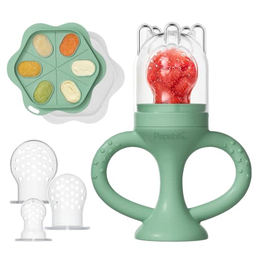 Papablic Easyhold Baby Fruit Food Feeder, Teething Relief & Frozen Teether | Premium Silicone | BPA & PVC Free | Suction Base | Breastmilk Popsicle Molds | Dishwasher Safe | 4-12 Mos Infants