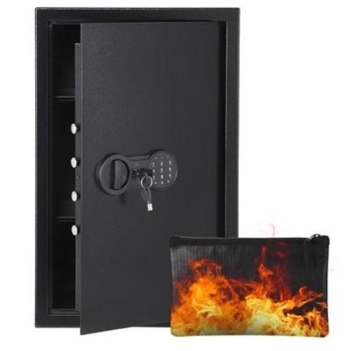Fireproof and Water Resistant Digital Security Safe with Dual Key Lock - Heavy-Duty Steel Safe Box for Home and Office Storage, Wall Mountable