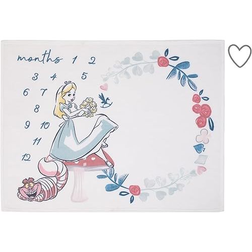 Disney Alice in Wonderland White, Pink, and Blue Cheshire Cat Super Soft Photo Op Milestone Baby Blanket