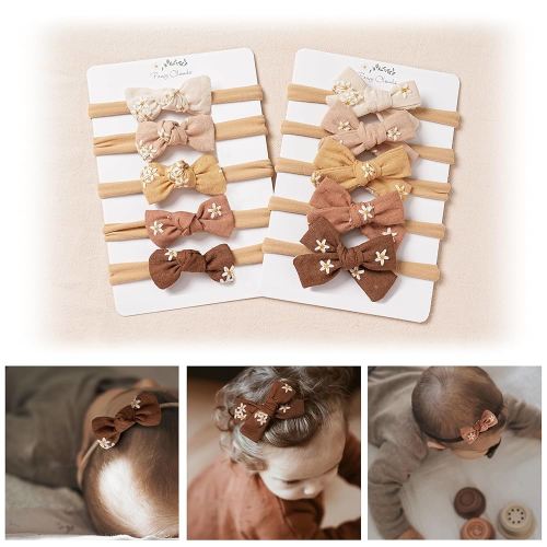 Fancy Clouds Baby Girl Bows Headbands,10 pcs Stretchy Soft Nylon Hairbands Hair Bows for Newborns, Infants, Toddlers - Handmade Baby Hair Accessories for Girls