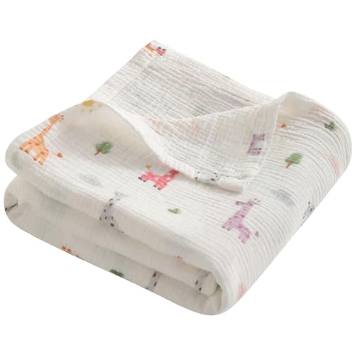 NTBAY Muslin Baby Swaddle Blanket, 2-Layer, 30x40 Lightweight Receiving Blanket for Newborns and Infants, Crib Stroller Travel Use, Cartoon Giraffe