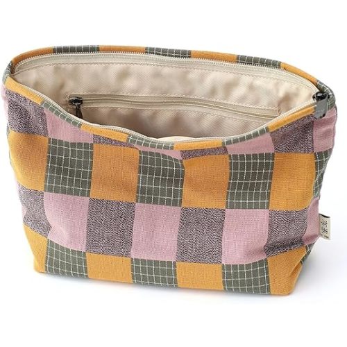 Plaid Cloth Makeup Bag - Large Capacity Travel Cosmetic Pouch & Toiletry Organizer with Zipper, Stylish Make Up Organizer for Daily Use,Gift for Women