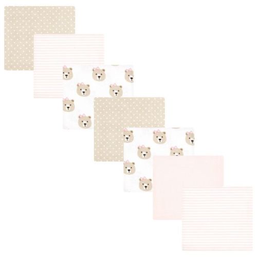 Luvable Friends Hudson Baby Flannel Receiving Blankets 7pk, Rosy Taupe Bear