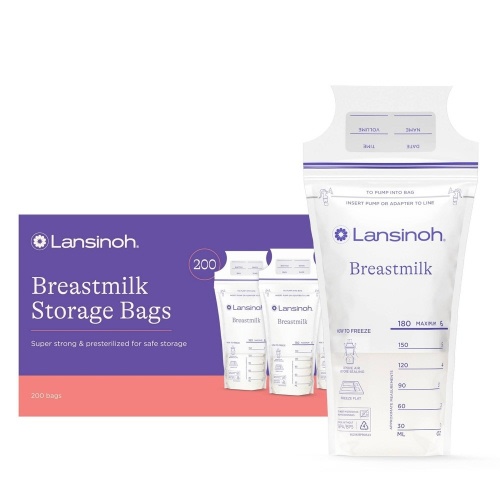 Lansinoh Breast Milk Storage Bags, Fast Freeze & Thaw Breast Milk Bags for Baby Bottle Feeding - 200ct/6oz