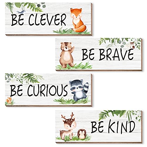 Woodland Nursery Decor for Boys Girls, Safari Nursery Decor, Jungle Theme Nursery Decor for Teen Boys Kids Toddler, Woodland Animals Decor, 4 Pieces Wooden Animal Wall Sign Decorations