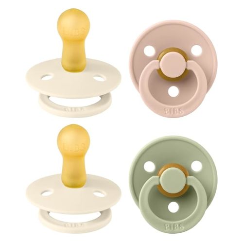 BIBS Colour Soother 4-Pack | BPA Free Dummy Pacifier | Round Nipple | Natural Rubber Latex | Made in Denmark | Size 0-6 Months | Ivory Mix