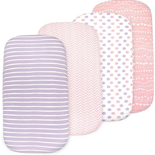 4 Pack Organic Bedside Bassinet Sheets Compatible with Mika Micky, Baby Delight, Dream On Me, AMKE and Other Bassinet Mattress Pads Size Between 17-21 in Width, 29-33 in Length, and 1.5-4 in Thick | Bassinet Mattress Pads, Compatible with Mika Micky