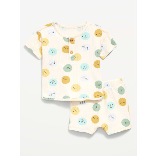Printed Waffle-Knit Henley Shirt and Shorts Set for Baby