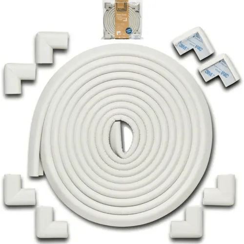 Roving Cove Edge Corner Protector Baby Proofing (Large 18ft Edge 8 Corners), Hefty-Fit Heavy-Duty, Soft NBR Rubber Foam, Furniture Fireplace Safety Bumper Guard, 3M Adhesive, Oyster White (Off White)