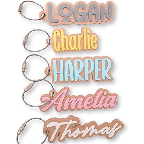 Personalized Backpack Name Tags, Kids Custom Backpack Keychains, Name Tags, Diaper Bag Tags, Lunch Box Keychain (Font #4)