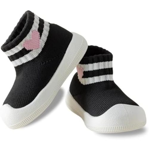Baby Sock Shoes Toddler Walking Slippers Non-Slip Breathable Stripes Shoes with Soft Rubber Sole for Infant Boys Girls Slip On Sneakers