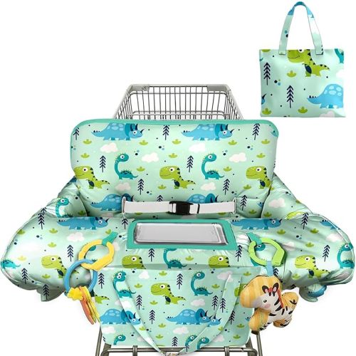 Green Shopping Cart Cover for Baby 2-in-1 High Chair Cover with Safety Harness Multifunctional Dinosaur Pattern Cart Covers for Babies Soft Padded Grocery Cart Cover for Baby Boy Girl