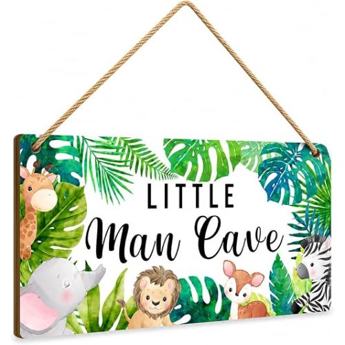 Woodland Nursery Room Decor for Baby Bedroom - Jungle Safari Animal Theme Little Man Cave Sign Wall Decor for Toddler Boy- 6"x12" -A09