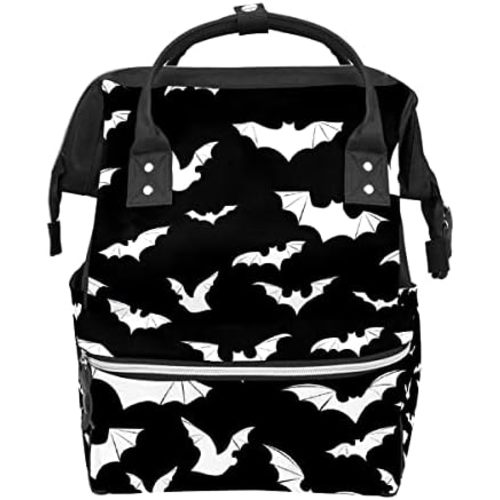 Black And White Goth Bats Diaper Bag Travel Backpack Large Capacity Multi-Function Zipper Casual Travel Backpacks for Mom Dad Unisex