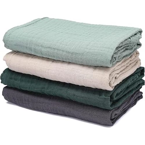 Muslin Swaddle Blankets for Baby Girls and Boys, 4 Pack Breathable and Skin-Friendly Newborn Receiving Blanket, 100% Cotton Swaddle Wrap, Essentials Infant Shower Items, Toddler Gift