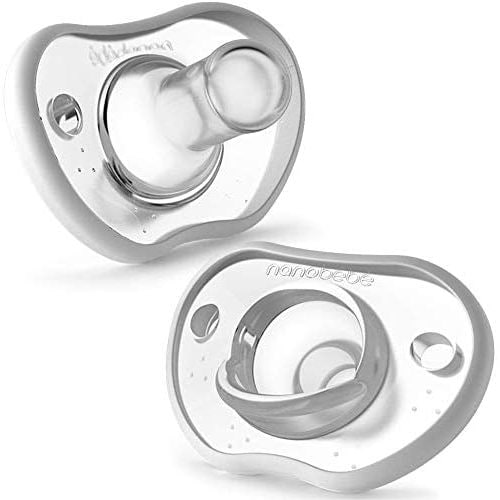 Nanobebe Baby Pacifiers 0-3 Month - Orthodontic, Curves Comfortably with Face Contour, Award Winning for Breastfeeding Babies, 100% Silicone - BPA Free. Perfect Baby Registry Gift 2pk,White