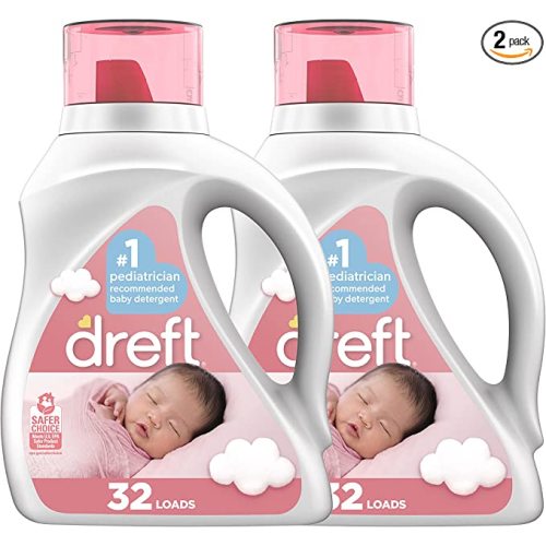 Dreft Stage 1: Newborn Hypoallergenic Baby Laundry Detergent Liquid Soap (HE), Natural for Baby, Newborn, or Infant, 46 Fl Oz, (Pack of 2) - Laundry Detergent Liquid, 46 ounce, 2 pack