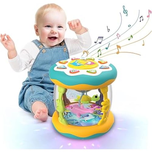 Montessori Baby Musical Toy|Rotating 360 Degrees|12-24 Months - Ocean Projector with|Rotating Lights, Night Light Toy, Crawling Learning Toy, Gifts for Boys & Girls