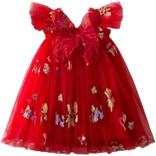 NNJXD Baby Girl Tulle Dress Casual Flower Embroidery Toddler Dresses