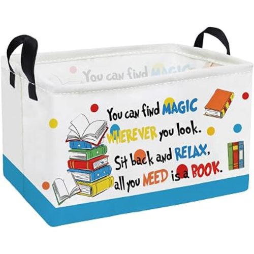 Essme Rectangular Kids Baskets,Book Storage Box,Cute Basket for Kids with Handles for Room Decor, Book Bins,Shelf Basket.(Book)