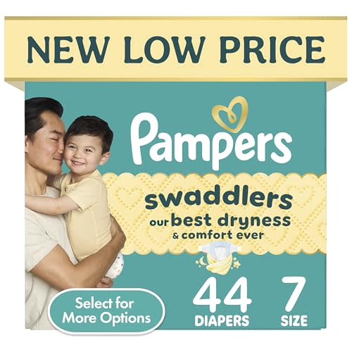 Pampers Swaddlers Diapers, Size 7 (36-50 lbs), 44 Count, Hypoallergenic, Absorbent, Keeps Baby Dry and Comfortable, Skin Safe Disposable Baby Diaper