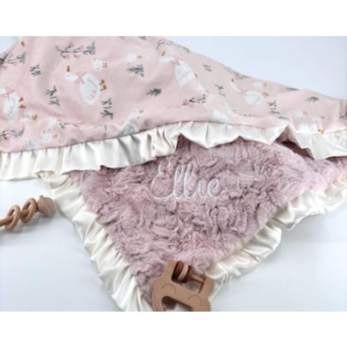 Personalized Goose Girl Baby Blanket Toddler Baby Girl Gift Baby Shower Gift Nursery Blanket Duck Pattern Pink Minky Blanket Satin Trim - Etsy
