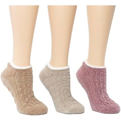 Cuddl Duds Women Cozy Lined Super Soft 3 Pair Pack Low Cut with Grippers Lounge Socks