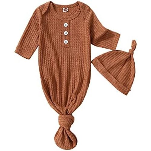 Twopumpkin Baby Girl Boy Coming Home Knotted Gown Unisex Newborn Infant Sleep Onesie Outfit Cute Baby Winter Pajamas