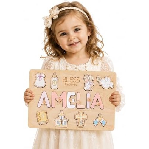 Custom Name Puzzle, Baptism Present for Baby Boy, Christening and Personalized Keepsake, Baby Dedication, Religious Puzzle for Kids