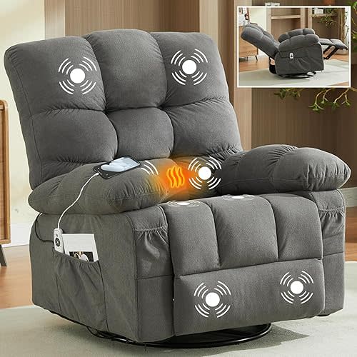 Massage Recliner Chair with Vibration Massage and Heat, Recliner Lounge Chair for Living Room with Cup Holder and Side Pocket, Recliner Chair for Adults (Grey)
