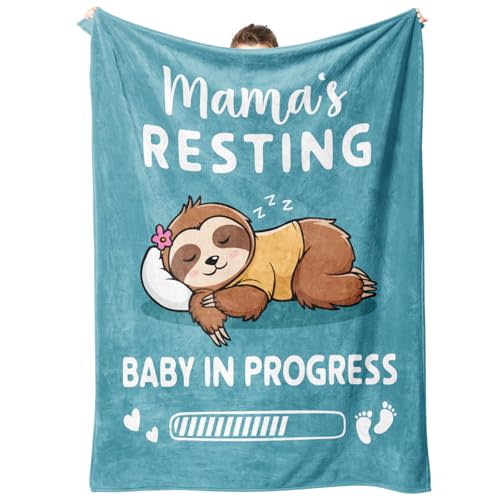 First Mothers Day New Mom Gifts, Pregnancy Gifts for Expecting Mom, Funny Maternity Blanket Gift for Mama to be, First Time Moms, Mothers Day Birthday Gift for Pregnant Women, (60'' X 50'', Cyan)