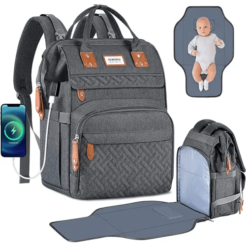 Diaper Bag Backpack, Versatile Large Travel Diaper Bag with Portable Changing Pad and USB Charging Port for Moms Dads, Waterproof Unisex Baby Bag for Boys Girls, Baby Registry Search Shower Gifts
