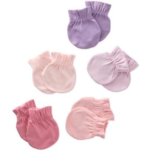 Morgan 5-Pack Mitts 100% Organic Cotton No Scratch Mittens for Newborn Baby Boys & Girls, Sorbet, One Size