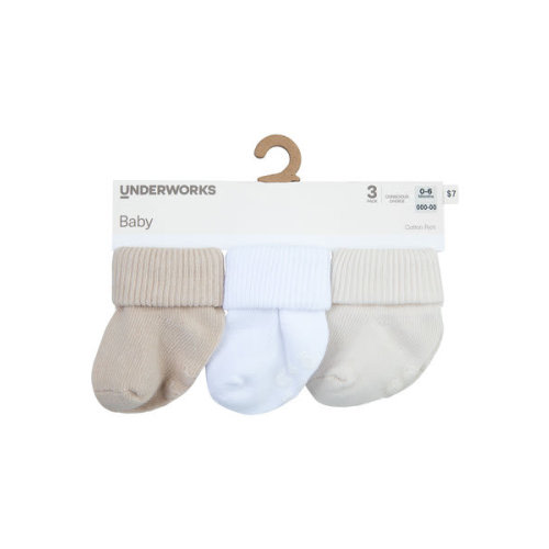 Cream Baby Rib Socks. 3 Pack | Best&Less™ Online