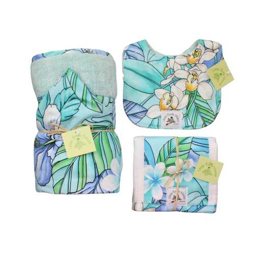 3 Piece Gift Set Hawaiian Baby Gift Set Blanket Bib and Burp Cloth Made in Hawaii Hawaiian Baby Shower: Kamalani Aqua