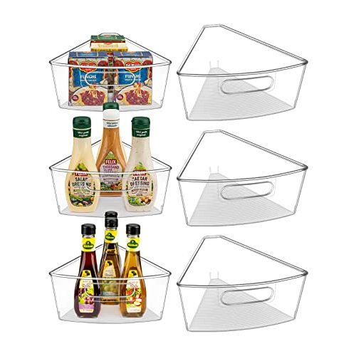 JEISSLIA Lazy Susan Cabinet Organizer Bins for 26"/ 28"/ 32" Diameter Corner Organizer, Plastic Cabinet Storage Bin, 1/8 Wedge - Food Safe, BPA Free, with Non-Slip Pads (for 28" Diameter, 6 Pack)