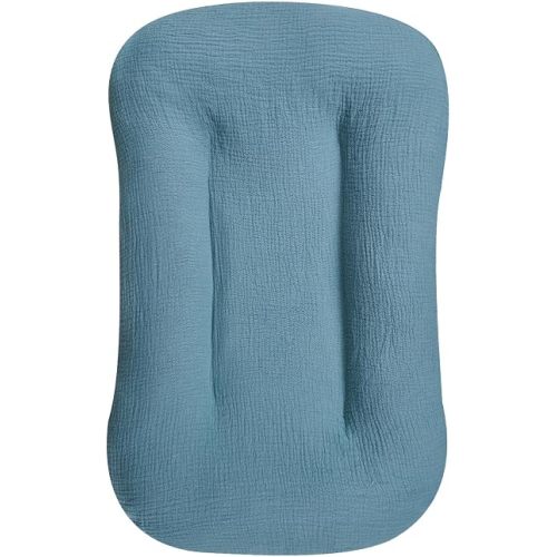 Hooyax Muslin Lounger Cover, Organic Cotton Removable Slipcover for Toddler & Infant, Padded Floor Seat Cover for Boys & Girls, Large Size 37 x 21 Inch, Blue