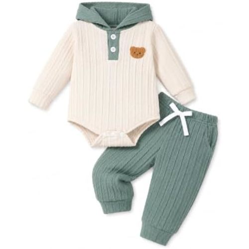 Renotemy Newborn Baby Boy Clothes Infant Boy Outfits Baby Hoodie Romper Fall Winter 0 3 6 9 12 18 Months Baby Clothes for Boy