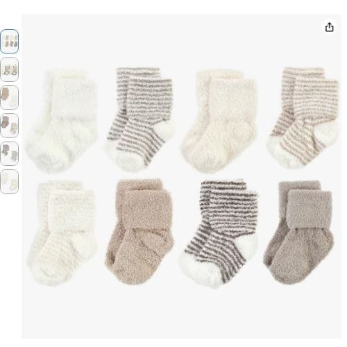 Hudson Baby Unisex Cotton Rich Newborn and Terry Socks, Dots Stripes, 0-6 Months